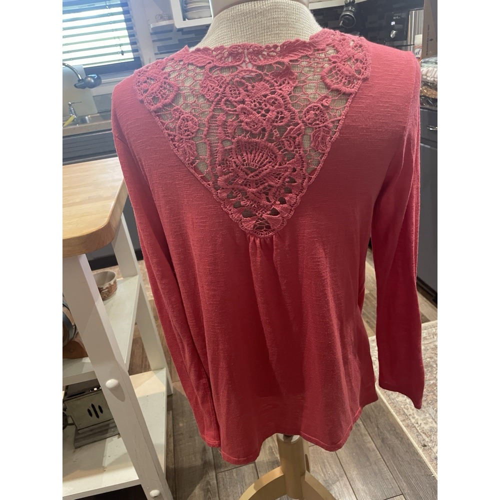 Exilaration Open Front Lace Back Hot Barbie Pink Cardigan M Crochet Flowy Light